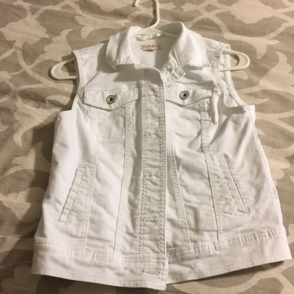 white sleeveless denim jacket